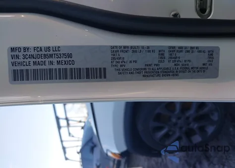 2021 Jeep Compass 80Th Anniversary 4X4 из США, поврежденный, VIN 3C4NJDEB5MT537590